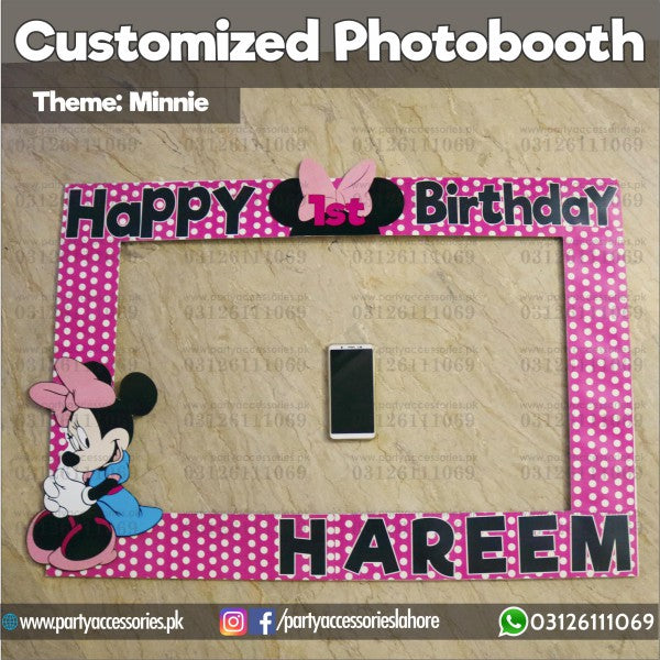 Minnie mouse theme customized photo booth selfie frame for birthday party celebration