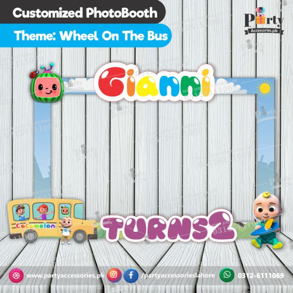 Customized Photo Booth / Selfie frame Wheels on the Bus theme birthday party