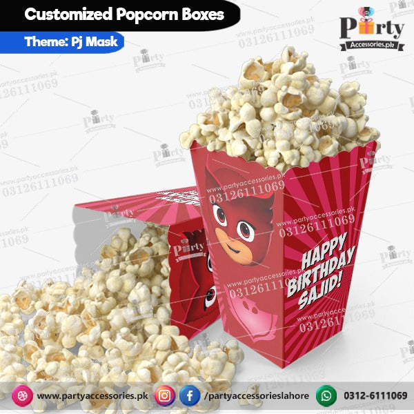 Customized Popcorn boxes for PJ Mask themed birthday party