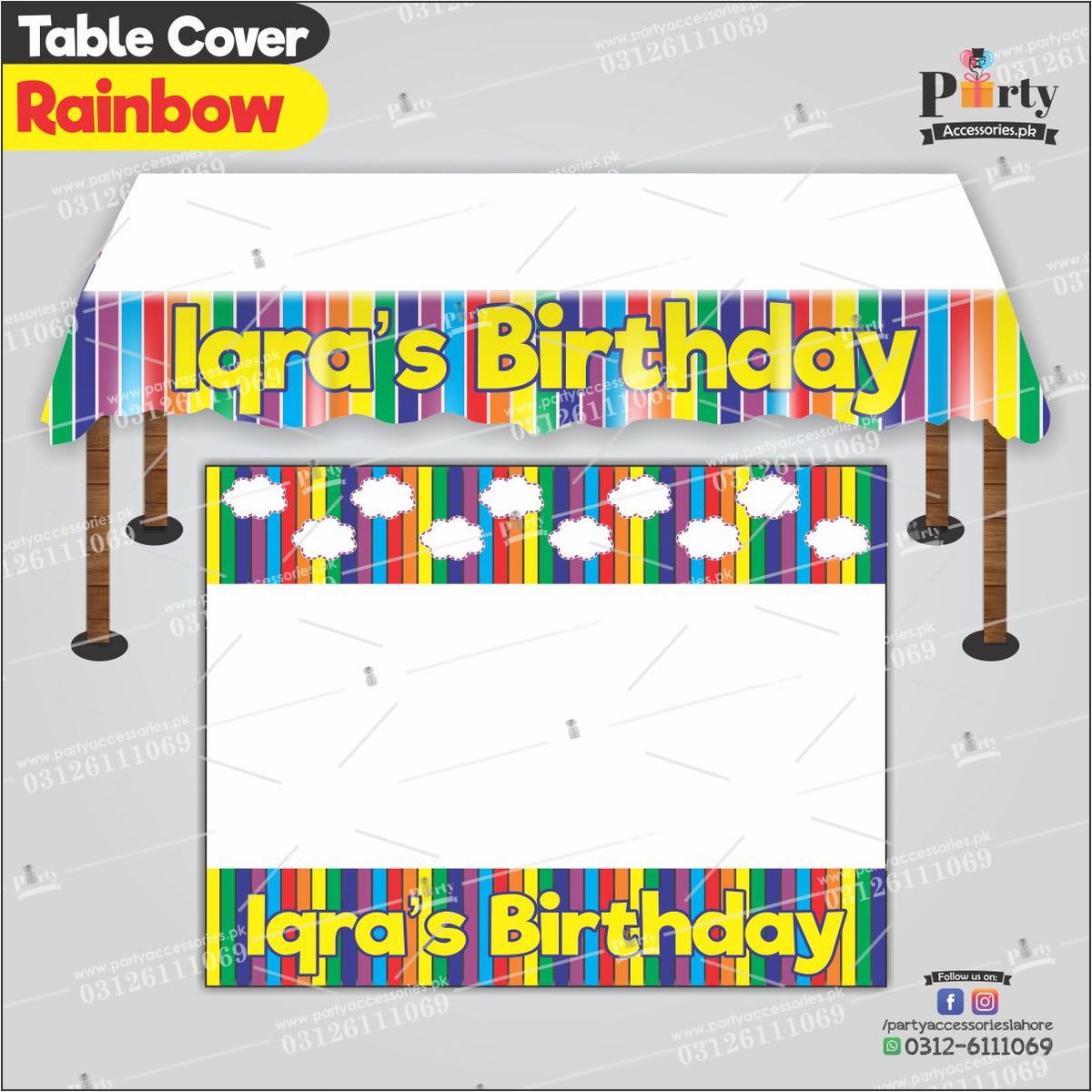 Customized Rainbow Theme Birthday table top sheet – PartyAccessories.com.pk
