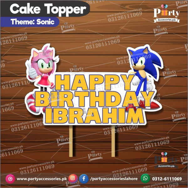 Customized card cake topper for birthday in Sonic theme