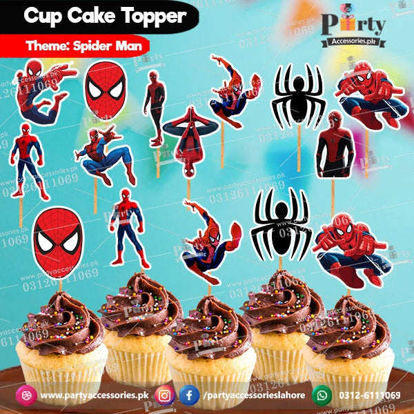 Spider-Man theme birthday cupcake toppers set cutouts