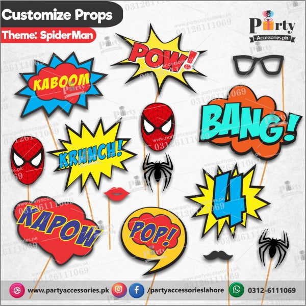 Customized props set for Spider Man theme birthday party