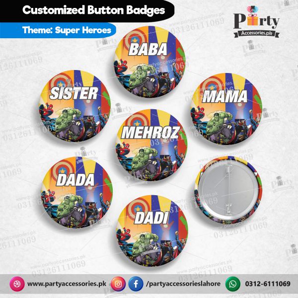 Superheros Theme customized button badges for Party celebration 