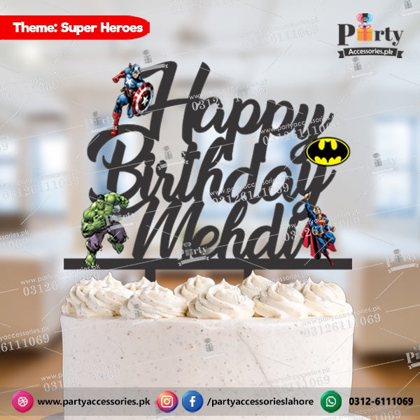 Superhero Avengers theme wooden cake topper for table decoration