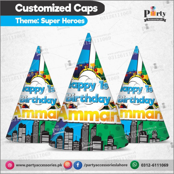 Superheros / Avengers theme Customized cone caps for birthday party celebration