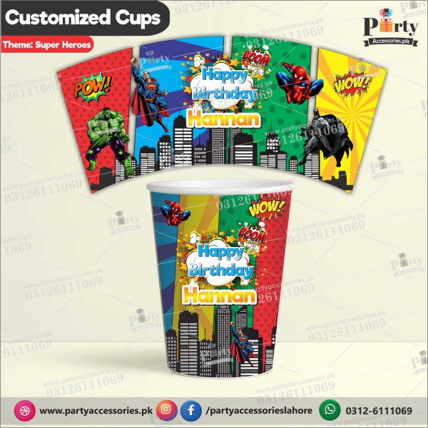 Disposable CUPS with custom labels in Super hero Avengers theme 