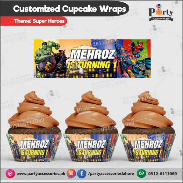 Superheros Avengers theme Customized Cupcake wraps for Birthday party table decoration 
