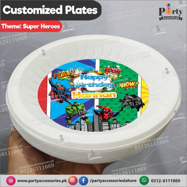 disposable Plates with custom Labels for Super hero avengers theme party 