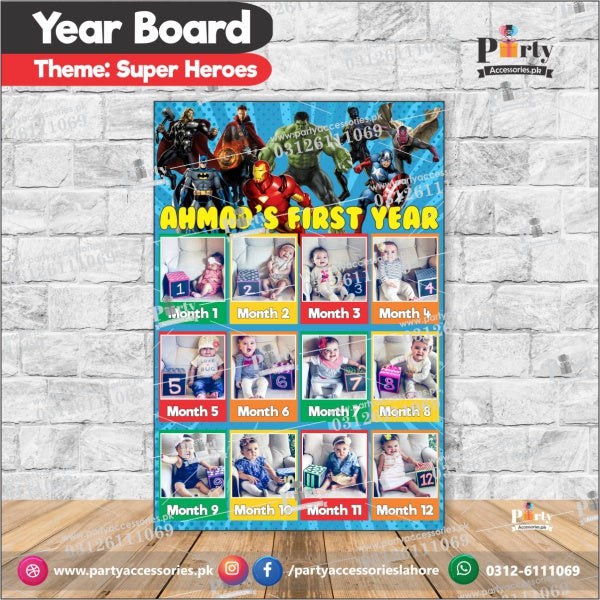 Superhero Avengers theme customized Moth wise year picture board for Milestone Memories 
