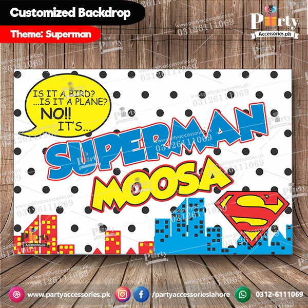 Superman Theme Customized Birthday Party Backdrop 