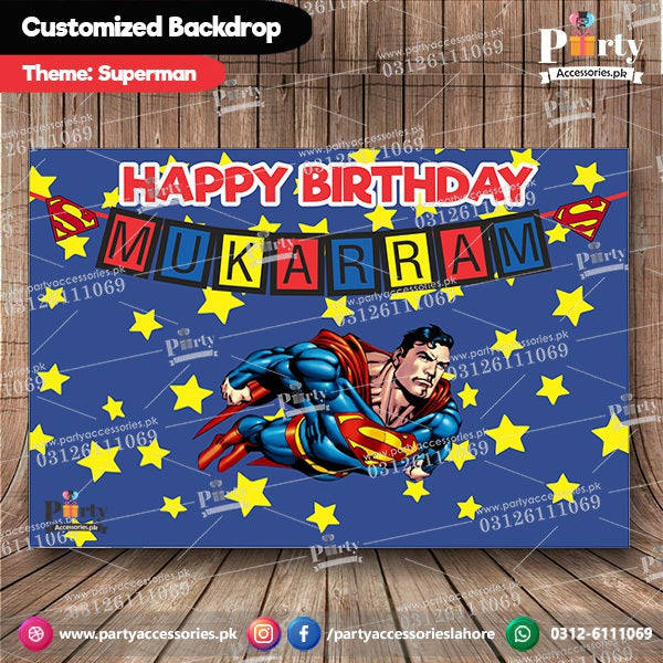 Customized Backdrop in superman theme for birthday party wall decoration 