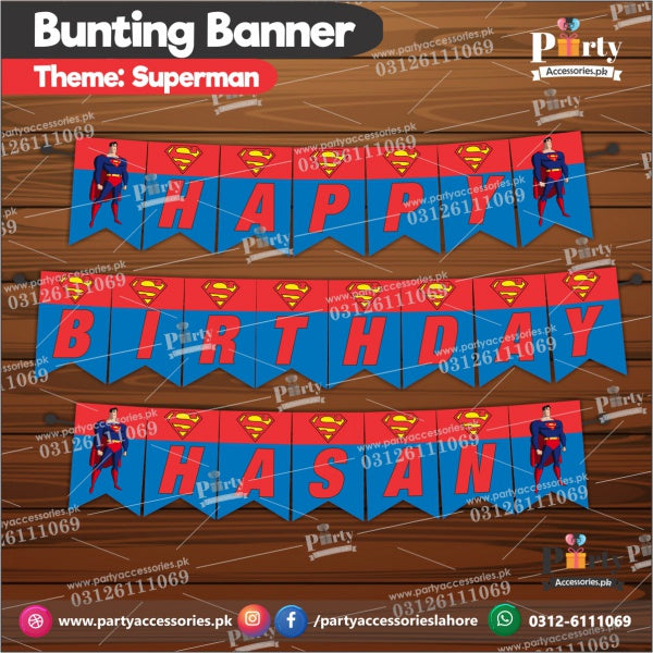 Superman theme Customized Name Birthday Bunting Banner for Wall Decoration 