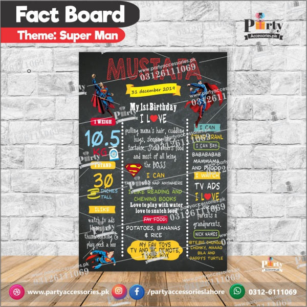 Customized Superman theme first birthday Fact board / Milestone Board