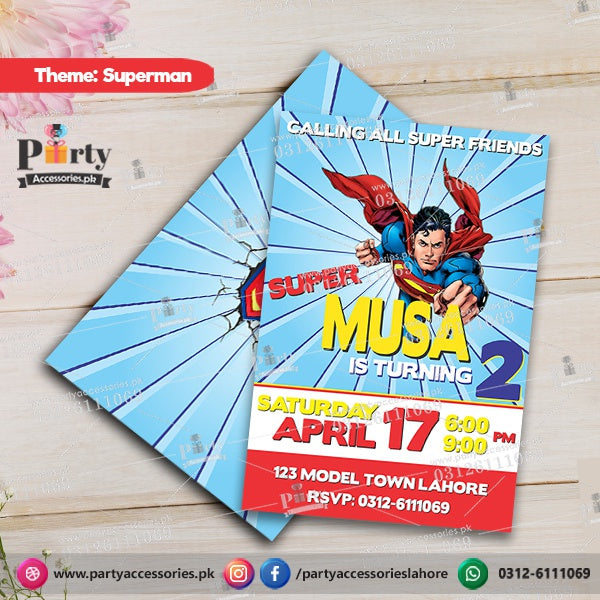 Customized Superman theme Party Invitation Cards for birthday parties