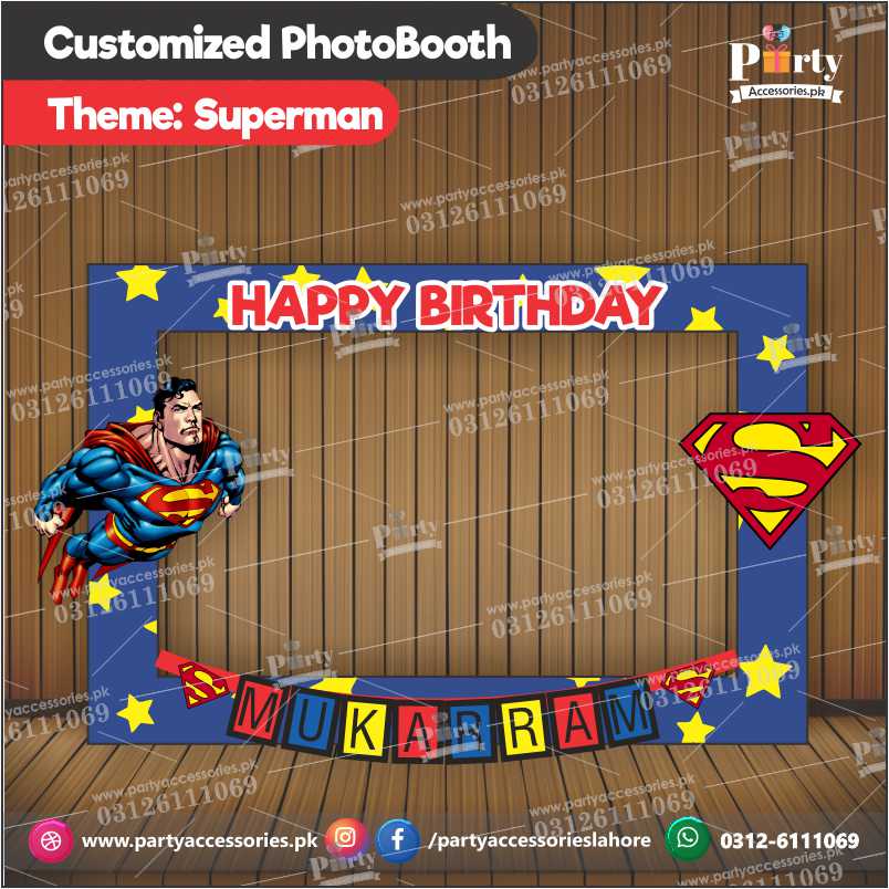 Customized Photo Booth / Selfie frame for Superman theme birthday party