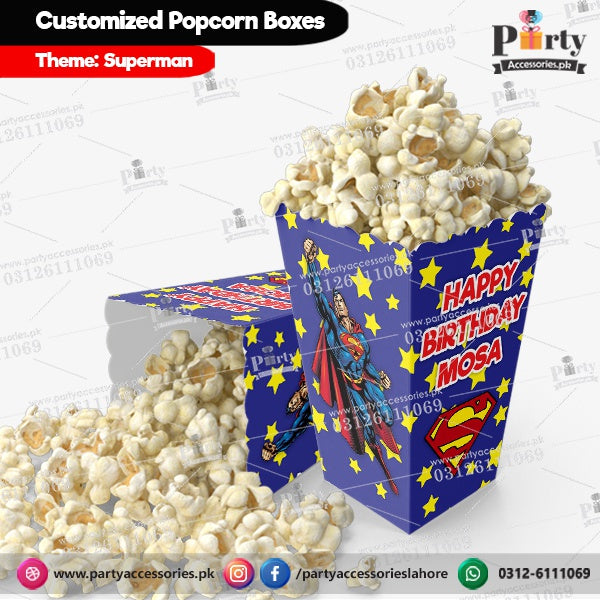 Customized Popcorn boxes in Superman themed birthday party
