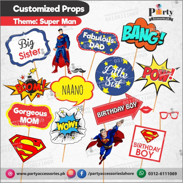 Customized props set for Superman theme birthday party