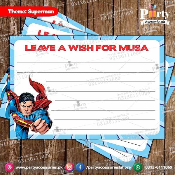 Customized Superman theme Party wish Cards