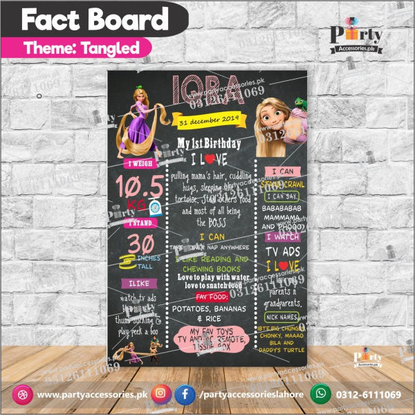 Customized Tangled Rapunzel theme birthday Fact board 