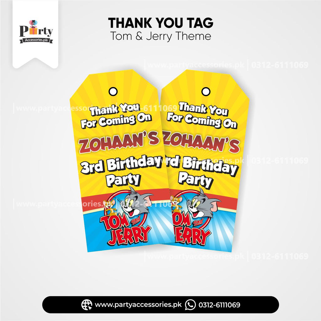 tom and jerry theme birthday customized thank you tags 