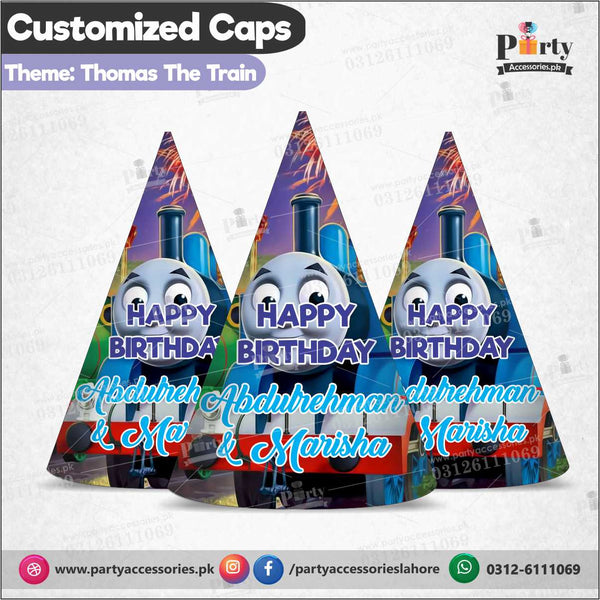 Customized Cone shape caps for Thomas the Train theme birthday party