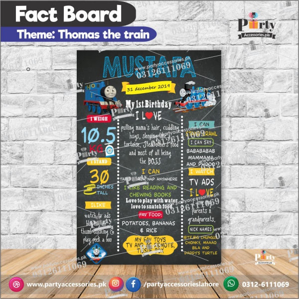 Customized Thomas the Train theme first birthday Fact board / Milestone Board