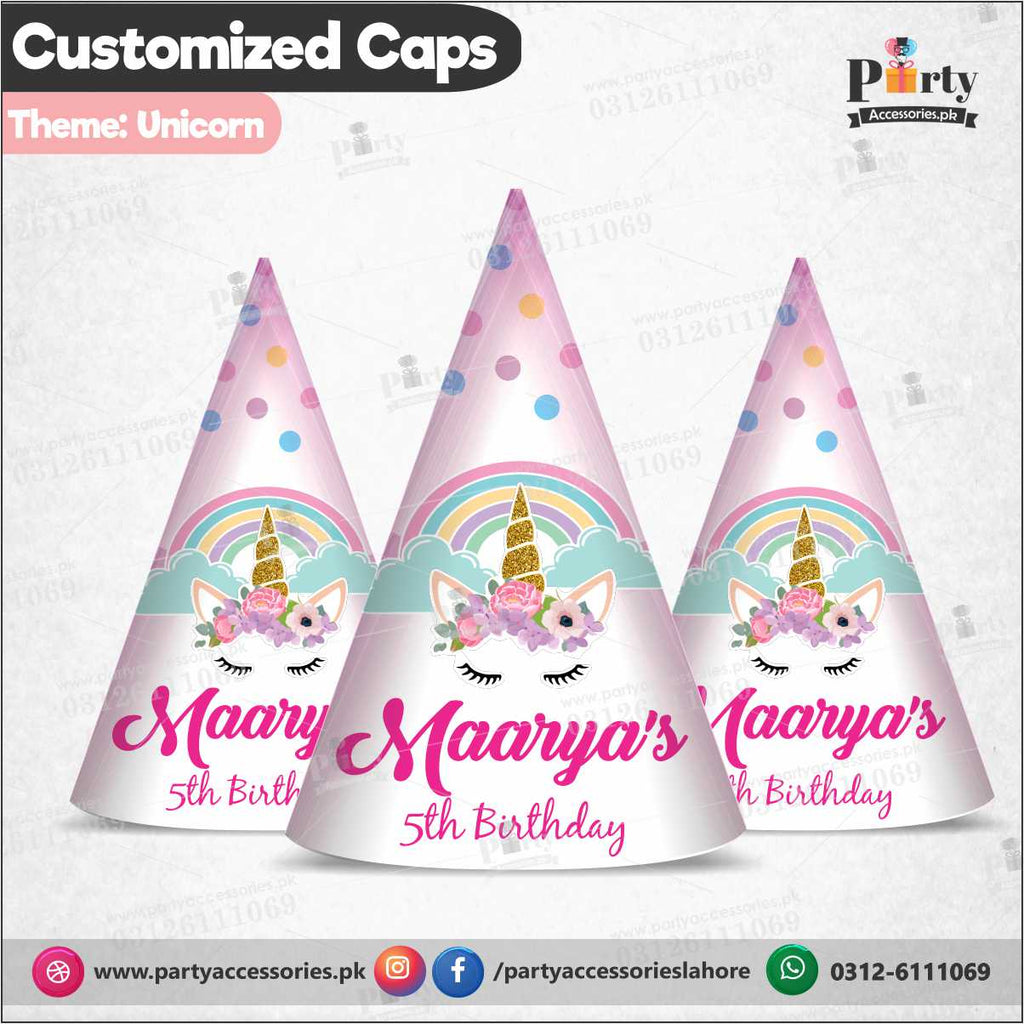 Customized Cone shape caps for Unicorn theme birthday party