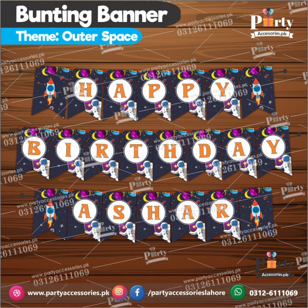 Customized Outer Space theme Birthday Bunting Banner for Birthday